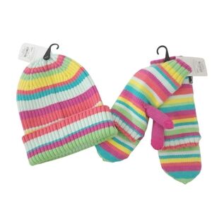 NEW Colorful Striped Beanie and Mittens Set Adult Women